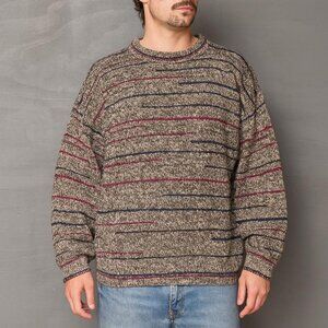 Vintage Bill‎ Blass Multicolor Striped Chunky Retro 100% Cotton Sweater Large
